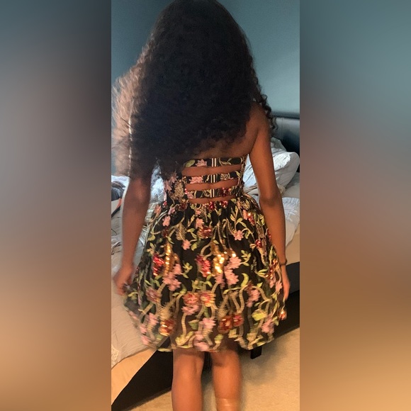 NWOT Fashion Nova Floral Sequins Bustier Top Strapless Babydoll Dress - Picture 7 of 16